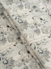 (Pre Cut -1.5 Meter) Pure Cotton Off-White And Grey Color Jacqurad Lurex With Floral Digital Print Fabric.